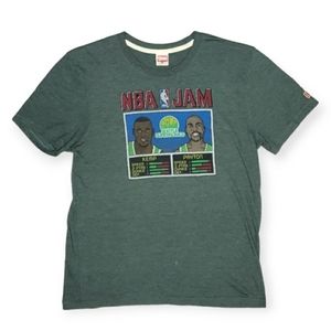 Vintage NBA JAM Seattle Supersonics Kemp Payton Homage T-shirt Mens Medium Green